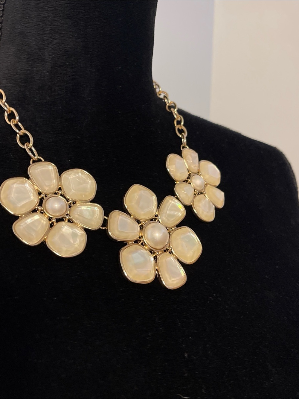 Floral Statement Necklace in Cream and Gold - Womens Jewelry